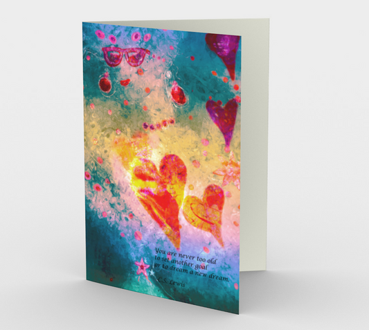 Colorful Art Cards, Set of 3 with Envelopes, Woman with Hearts, Card with Quote by C.S. Lewis