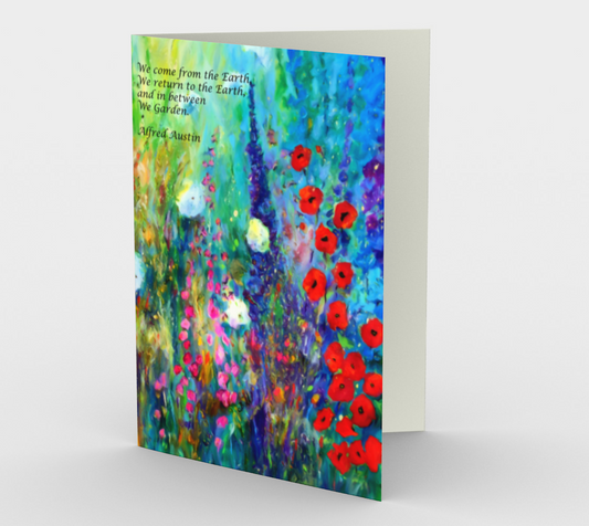 Floral Art Card Set of 3 Large Greeting Cards, Wildflowers Painting, Garden Flowers with Austin quote