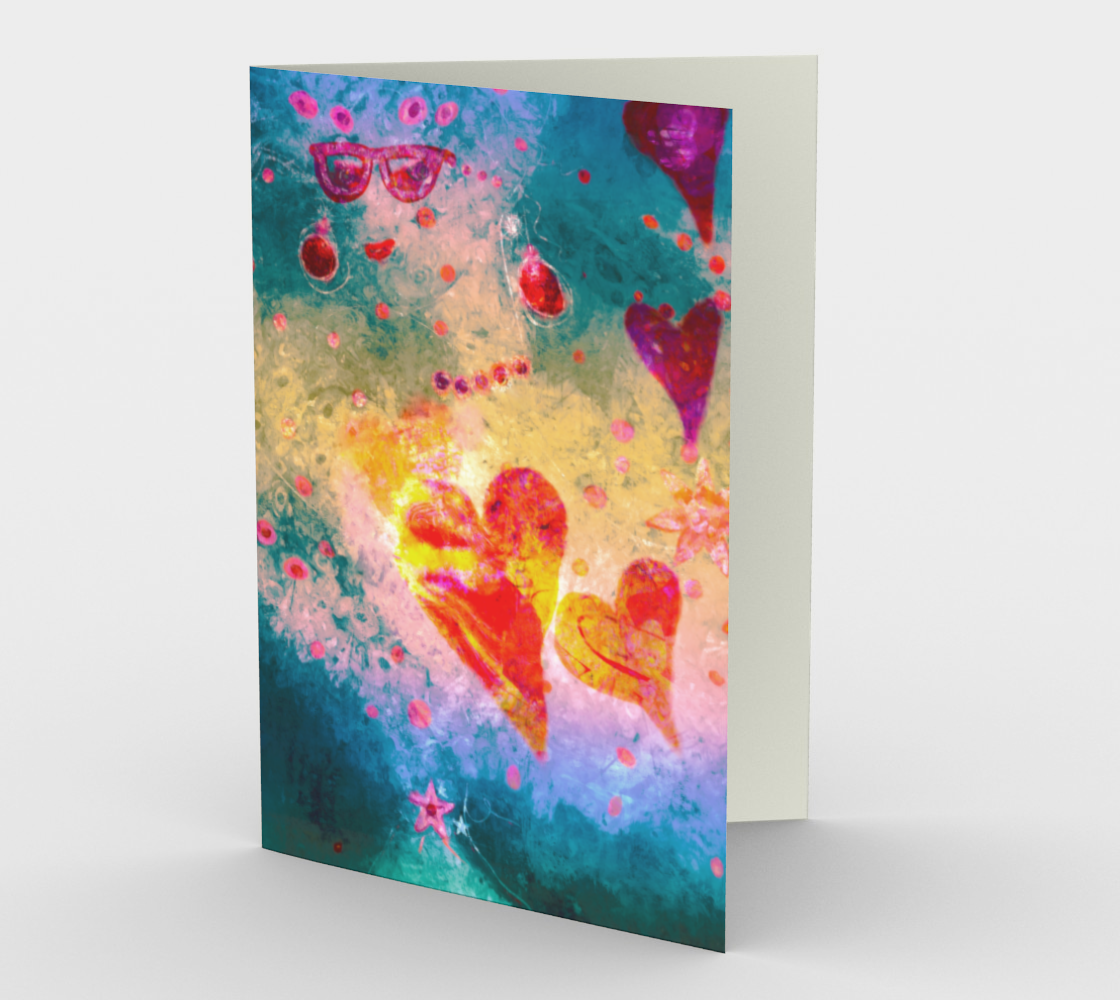 Pretty Art Cards with Woman, Hearts and Stars, Modern Art Card, Goddess Art by Claire Bull